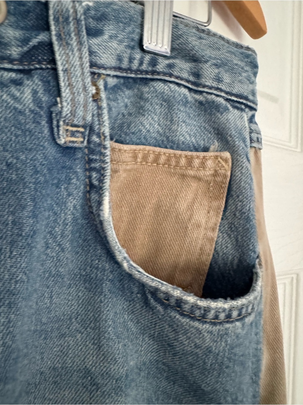 We The Free Zambi Slouchy Boyfriend Jeans in Faded Blue with Tan Stripes - Picture 9 of 16